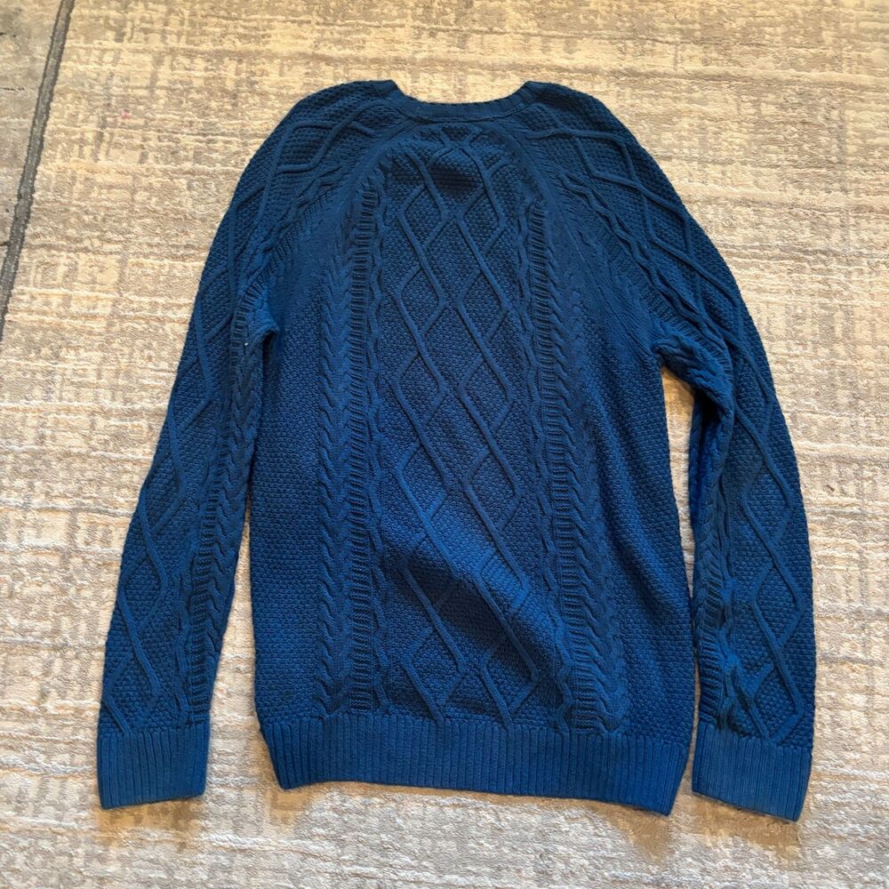 Abercrombie & Fitch Cable Knit Crewneck Sweater Mens Large Blue Chunky Pullover - Picture 6 of 6